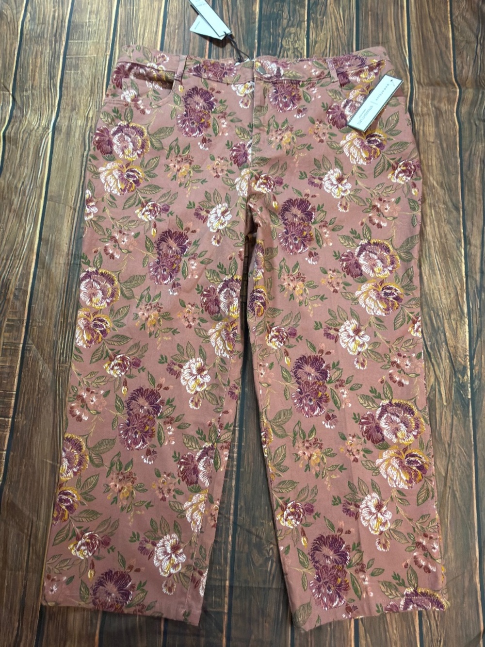 Bagatelle Collection Pants Womens 2X Pink Floral Straight Leg Stretch Cotton NWT